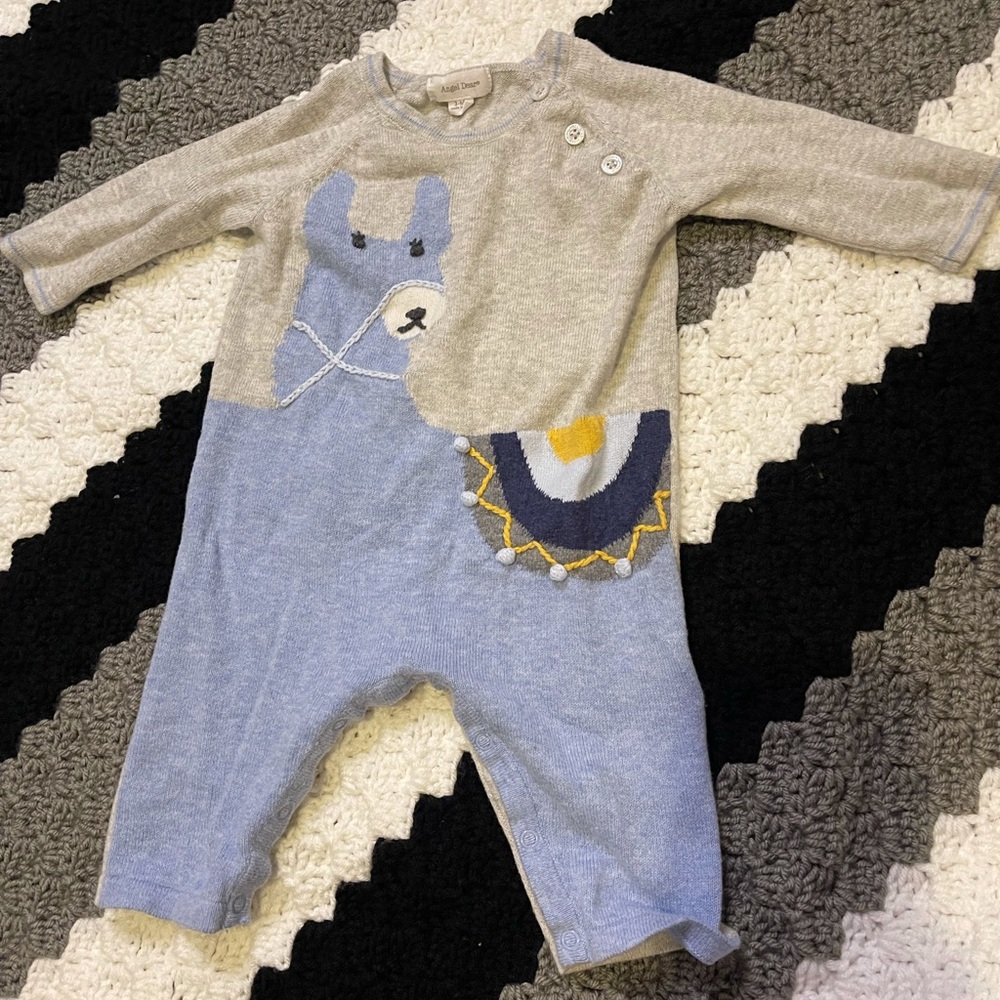 Baby’s Knit Coverall, Blue Llama